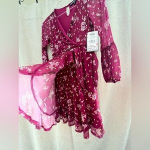 Woman Floral Burgundy Dress